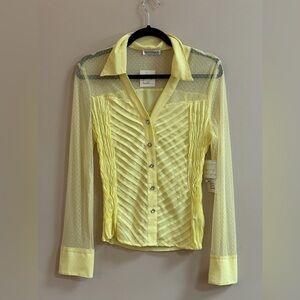 NWT Kaelyn Max Y2K Sheer Yellow Button Down Long Sleeve Blouse Shirt Top